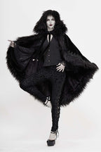 Black Gothic Faux Fur Trim Hooded Cloak