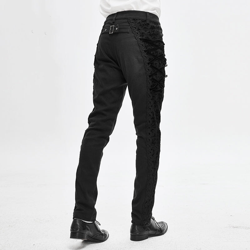 Men's Gothic Vampire Slim Trousers – Velvet Lace Panels