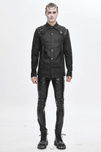 Men's Black Gothic Industrial Shirt with Straps & Buckles – S–4XL