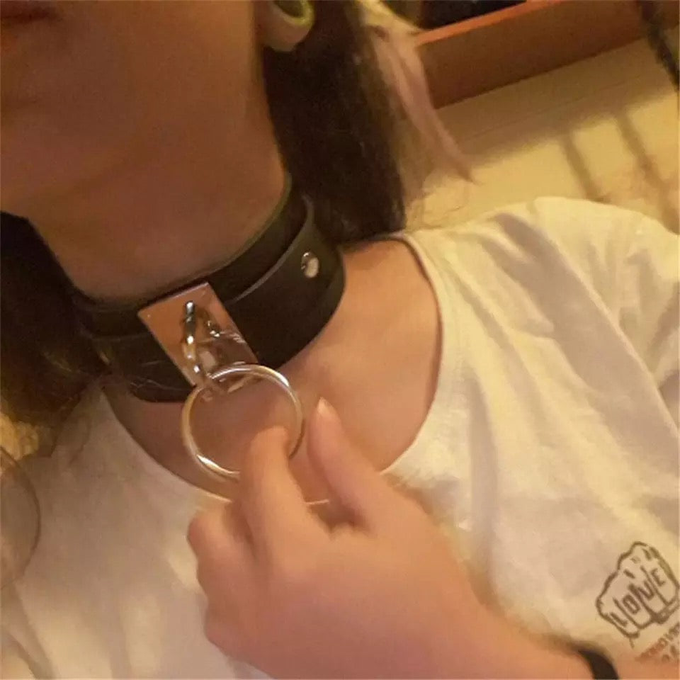 Black O-Ring Faux Leather Choker – 29–37cm