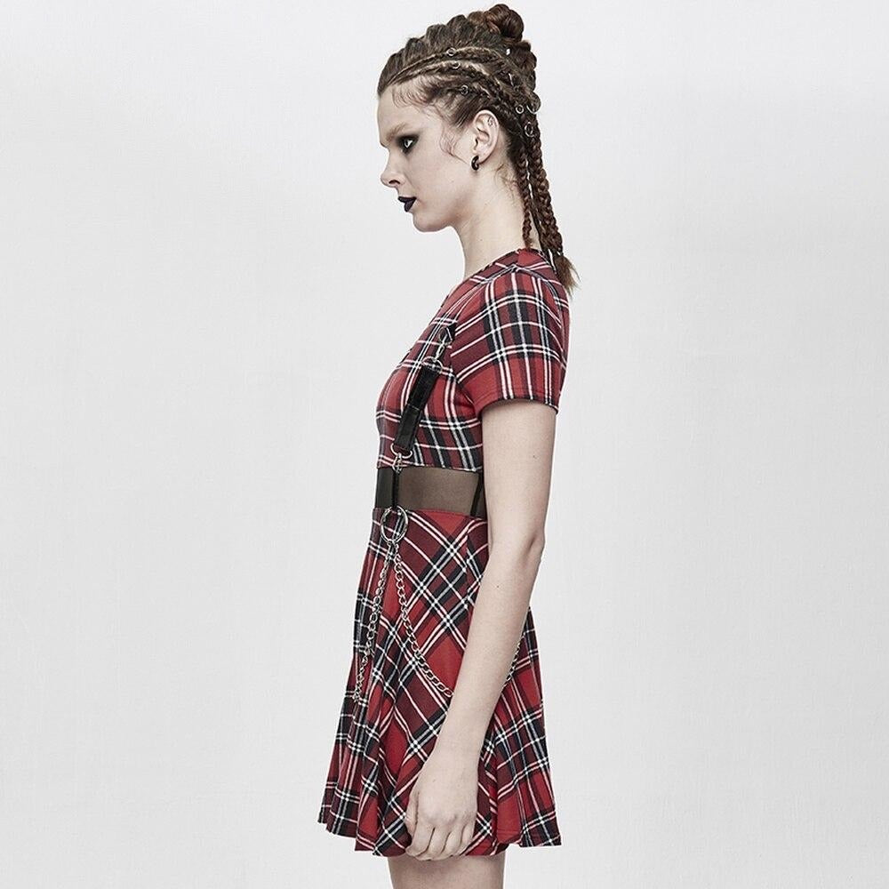 Women's Red Tartan Chain Mini Dress – XS–4XL