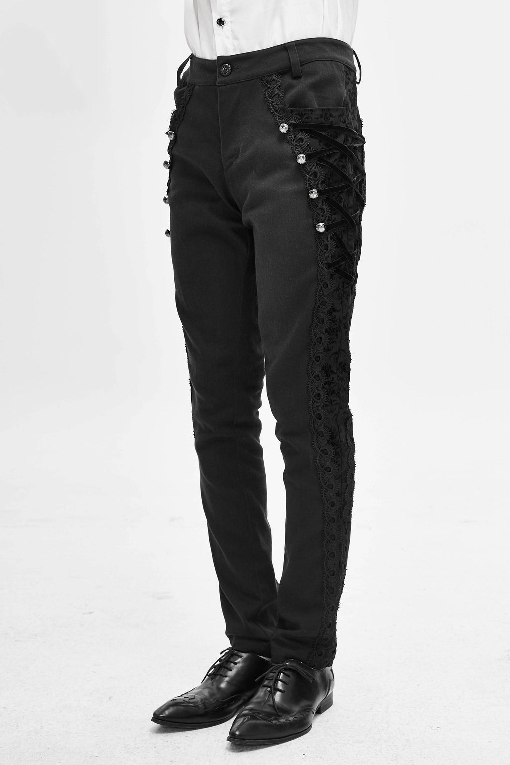 Men's Gothic Vampire Slim Trousers – Velvet Lace Panels