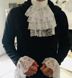 Gothic Vampire Jabot Collar & Cuff Set – Black & White