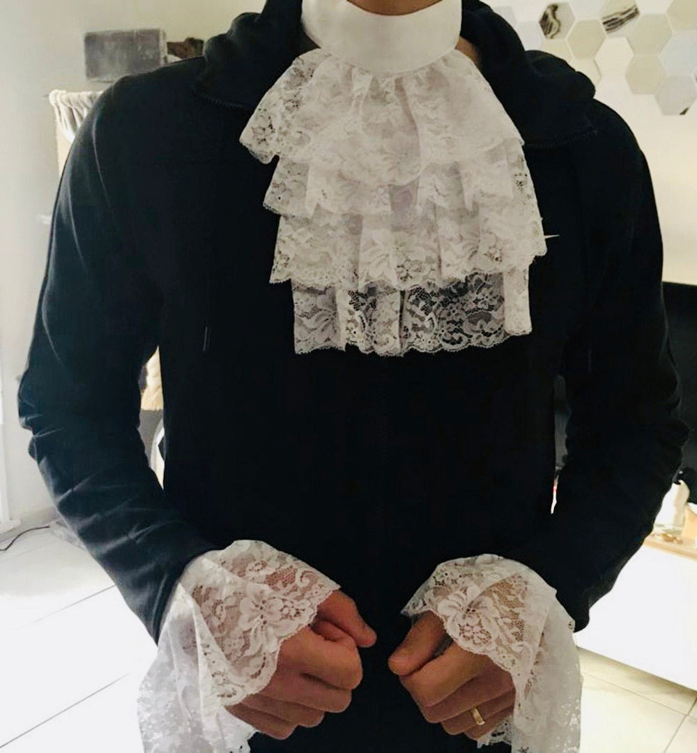 Gothic Vampire Jabot Collar & Cuff Set – Black & White