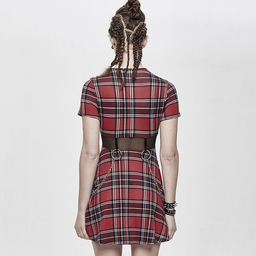 Women's Red Tartan Chain Mini Dress – XS–4XL
