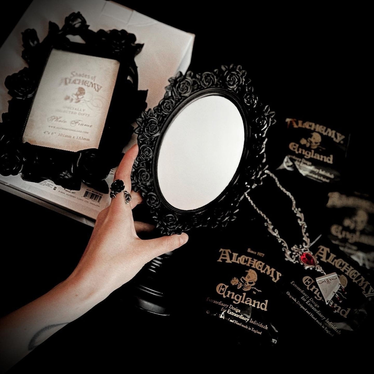 Black Rose Freestanding Resin Mirror