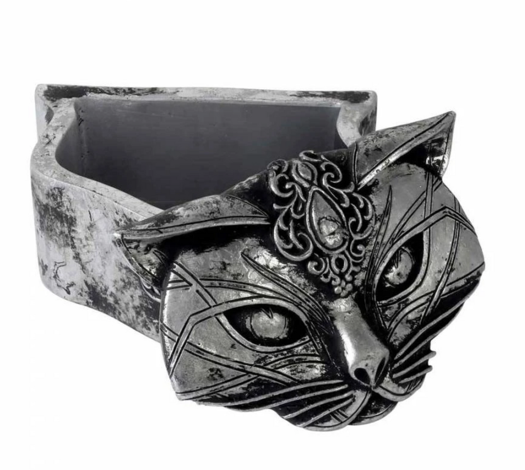 Sacred Cat Silver-Tone Resin Trinket Box