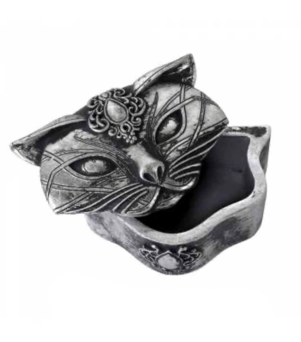 Sacred Cat Silver-Tone Resin Trinket Box