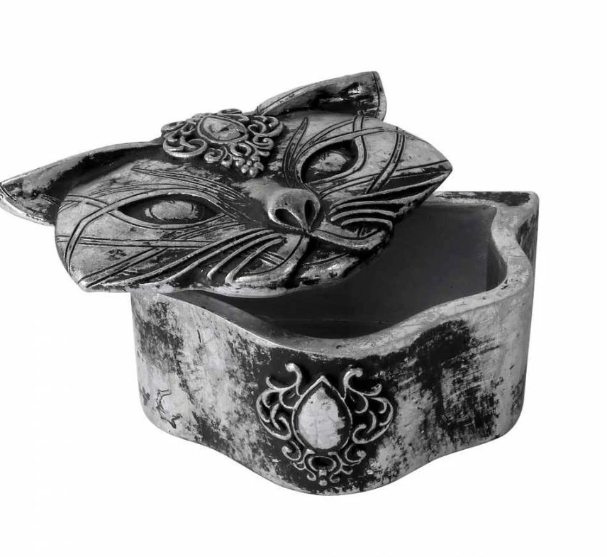 Sacred Cat Silver-Tone Resin Trinket Box