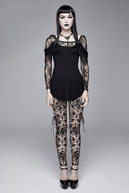 Women's Gothic Lace Cameo Leggings – Black & Nude, XS–3XL