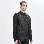 Men's Black Gothic Industrial Shirt with Straps & Buckles – S–4XL