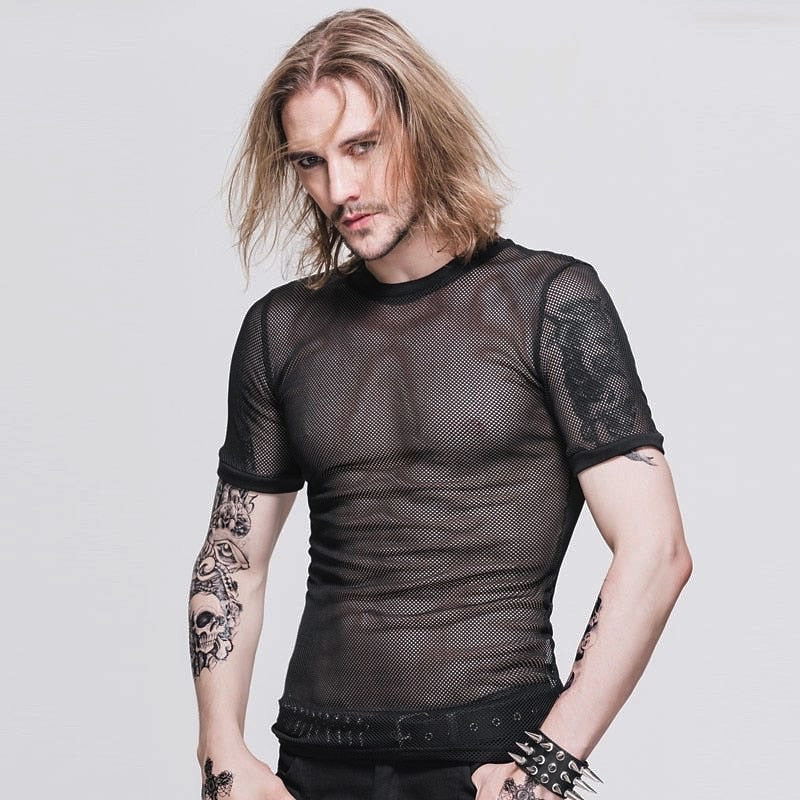 Men's Black Gothic Sheer Mesh Shirt – Short Sleeve