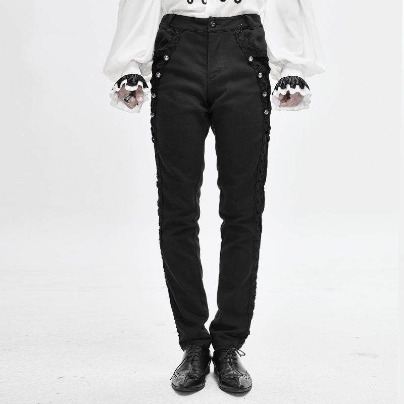 Men's Gothic Vampire Slim Trousers – Velvet Lace Panels