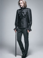 Men's Gothic Vampire Shirt with Ruffled Cuffs & Jabot – S–4XL