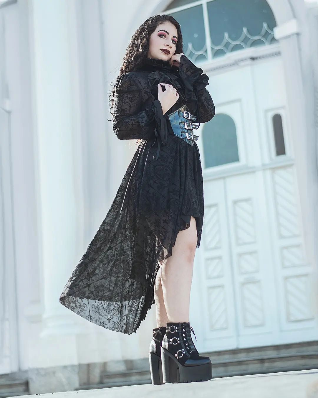 Women's Gothic Lace Cameo High-Low Dress – XS–3XL