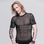 Men's Black Gothic Sheer Mesh Shirt – Short Sleeve – S–3XL