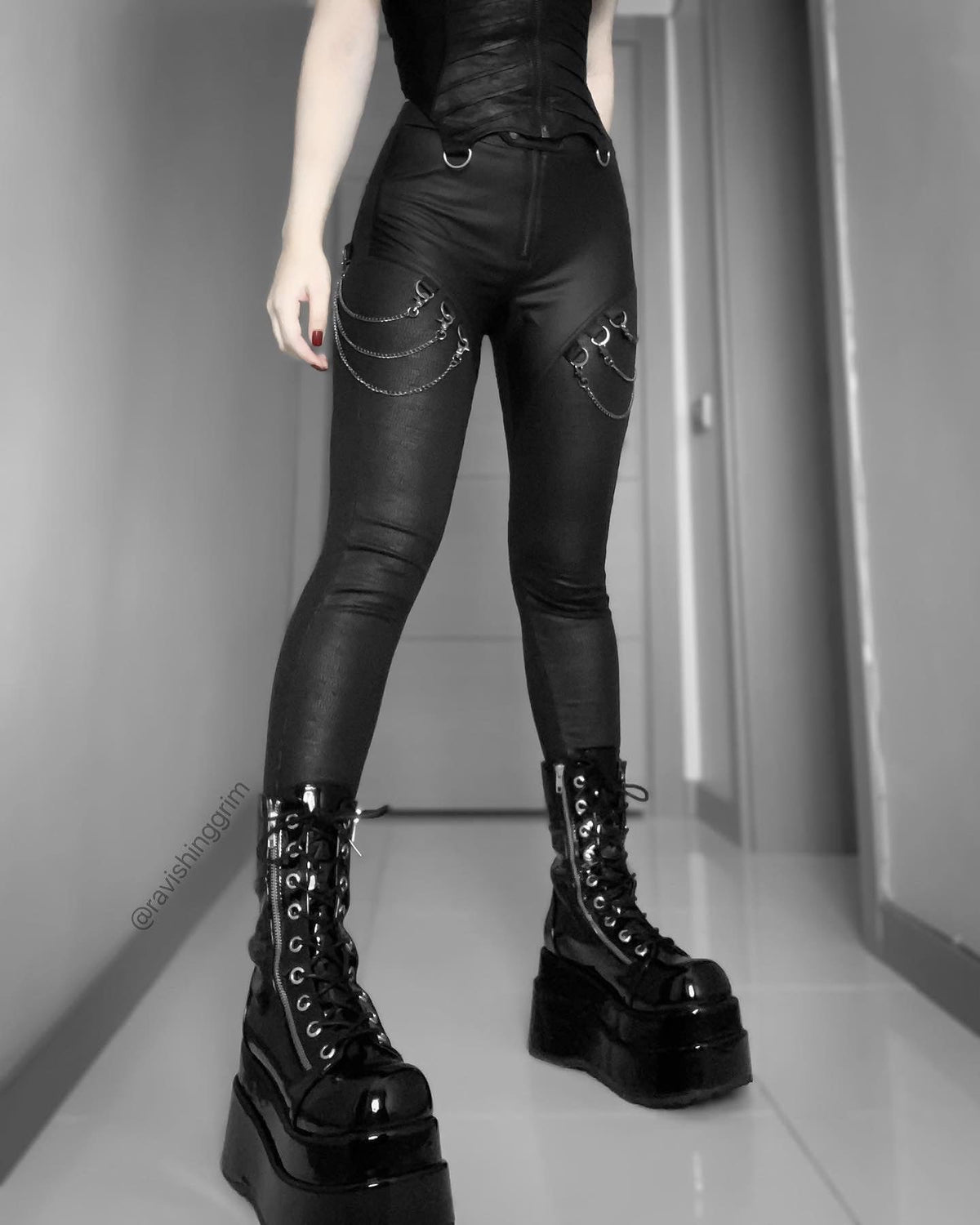 Women's Mid-Calf Patent Platform Boots – Lace-Up