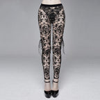 Women's Gothic Lace Cameo Leggings – Black & Nude, XS–3XL