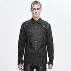 Men's Black Gothic Industrial Shirt with Straps & Buckles – S–4XL