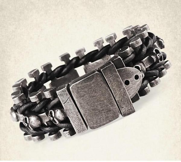 Men's Gothic Woven Leather Skull Bracelet – 20 & 22cm