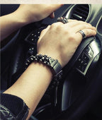 Men's Gothic Woven Leather Skull Bracelet – 20 & 22cm