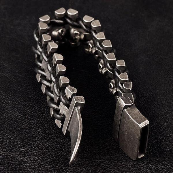 Men's Gothic Woven Leather Skull Bracelet – 20 & 22cm