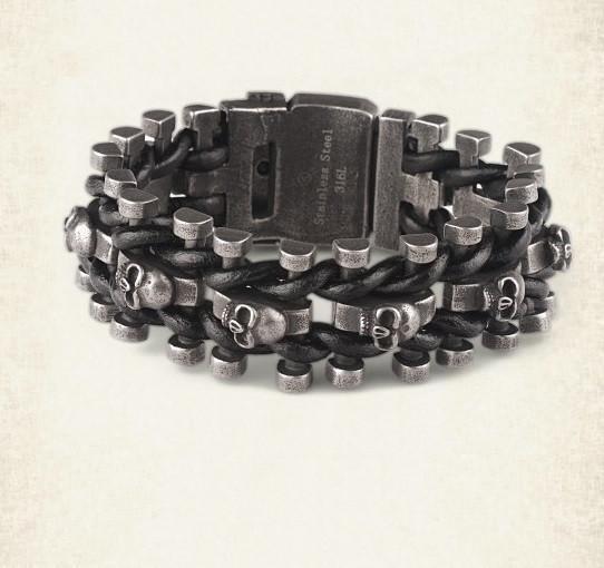 Men's Gothic Woven Leather Skull Bracelet – 20 & 22cm