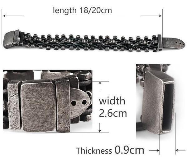Men's Gothic Woven Leather Skull Bracelet – 20 & 22cm