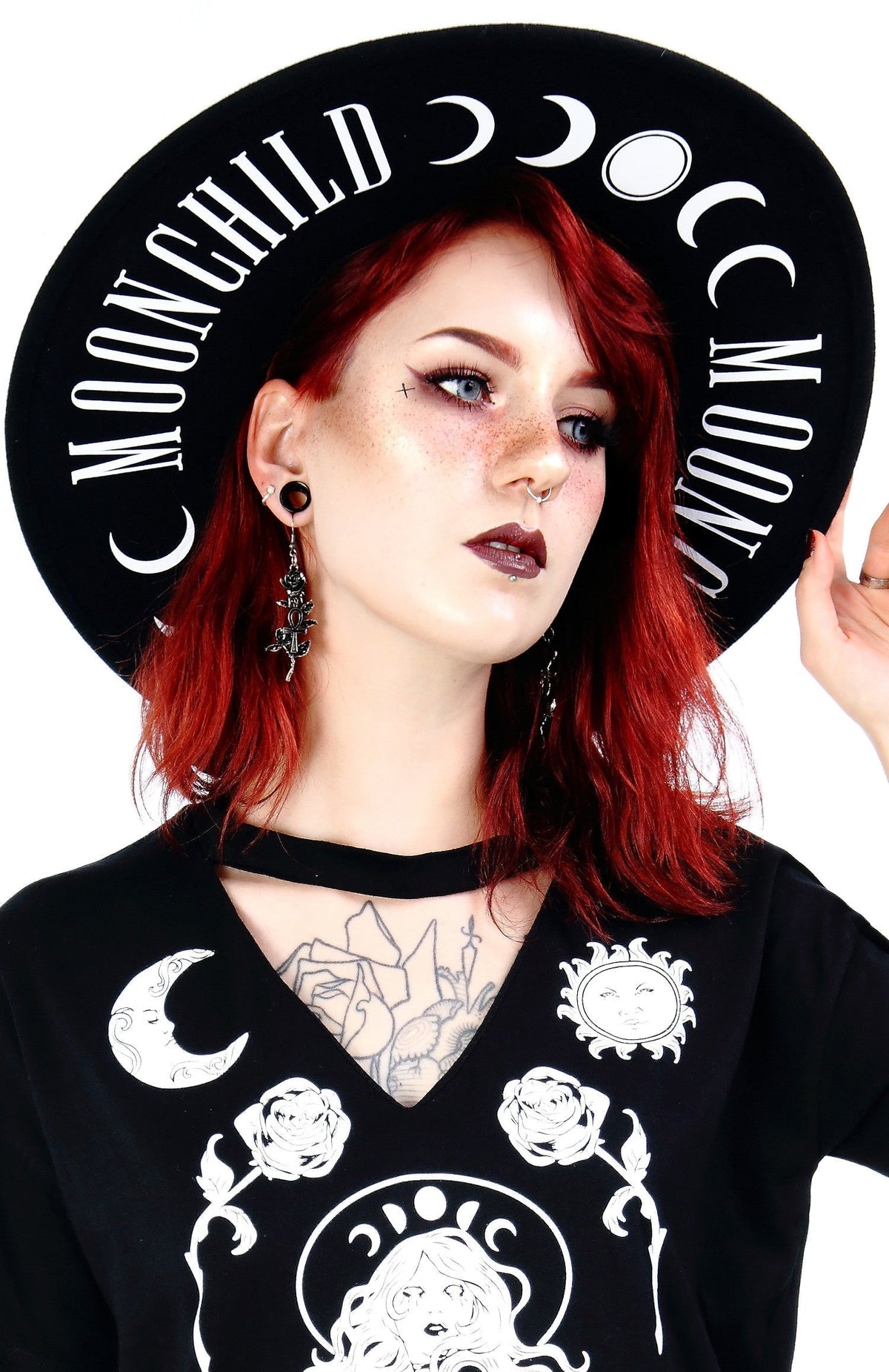 Black Moon Child Wide-Brim Wool Hat – 58cm