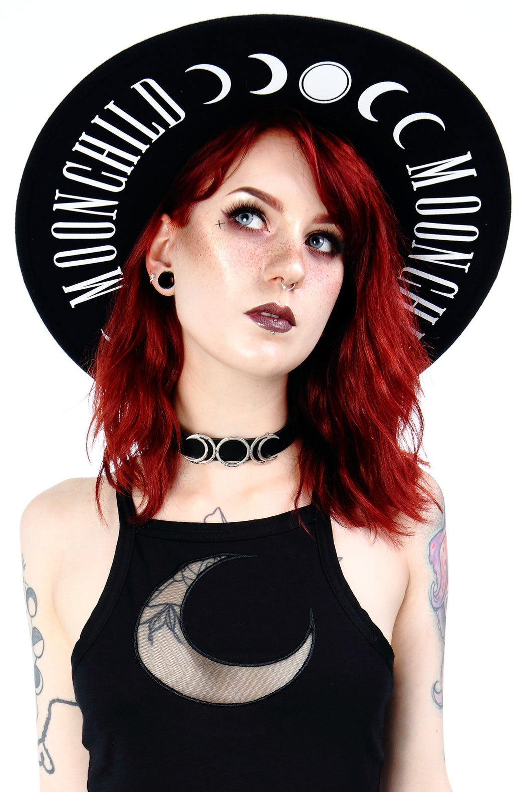 Black Moon Child Wide-Brim Wool Hat – 58cm
