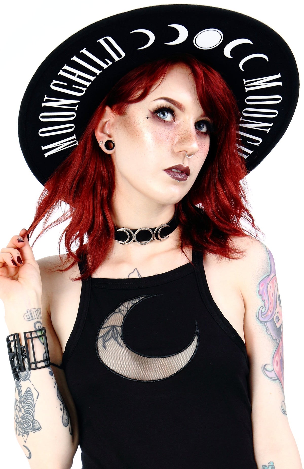 Black Moon Child Wide-Brim Wool Hat – 58cm