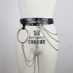 Black Gothic Chain Ring Belt – Faux Leather