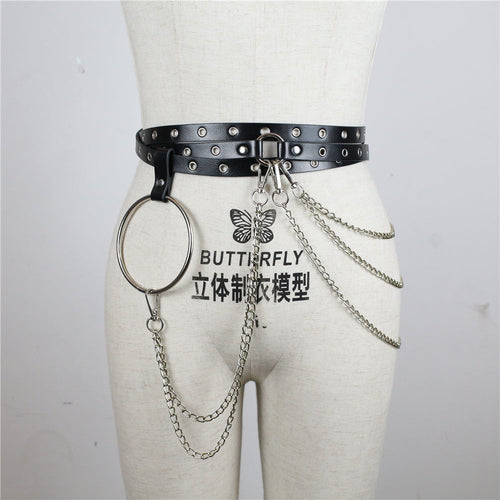 Black Gothic Chain Ring Belt – Faux Leather