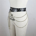Black Gothic Chain Ring Belt – Faux Leather