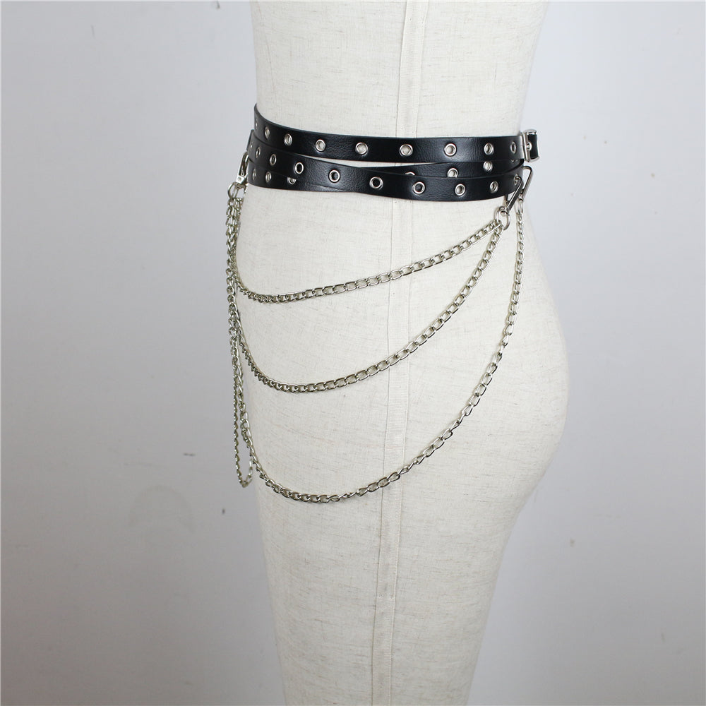 Black Gothic Chain Ring Belt – Faux Leather