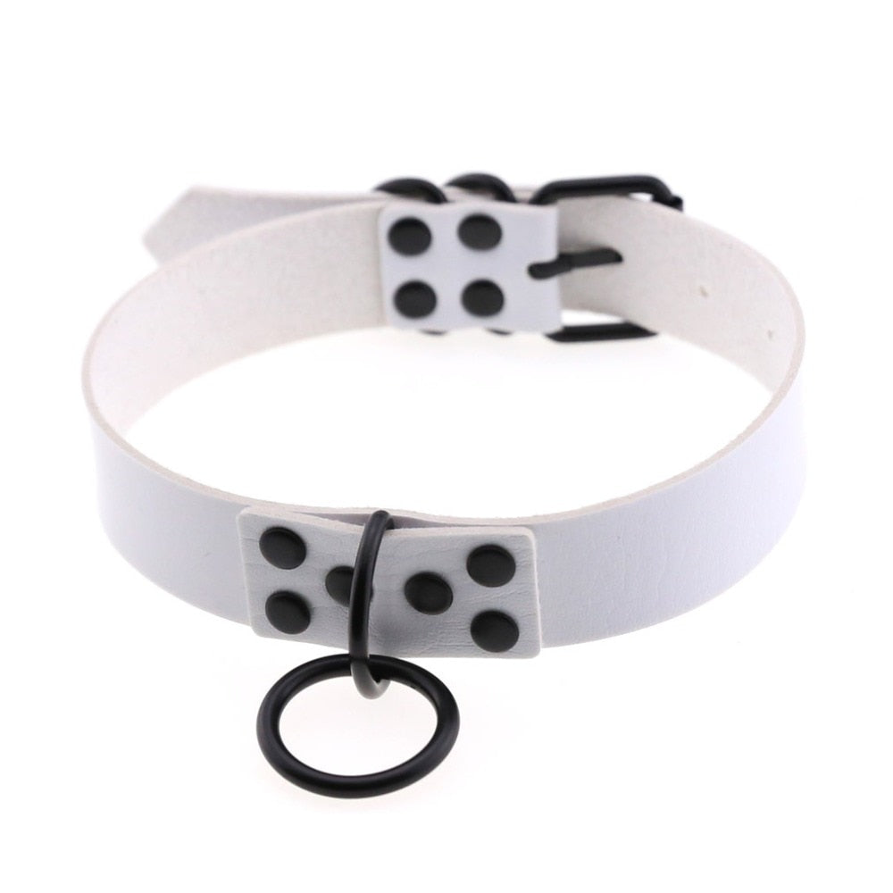 O-Ring Faux Leather Choker with Detachable Chain – 15 Colours