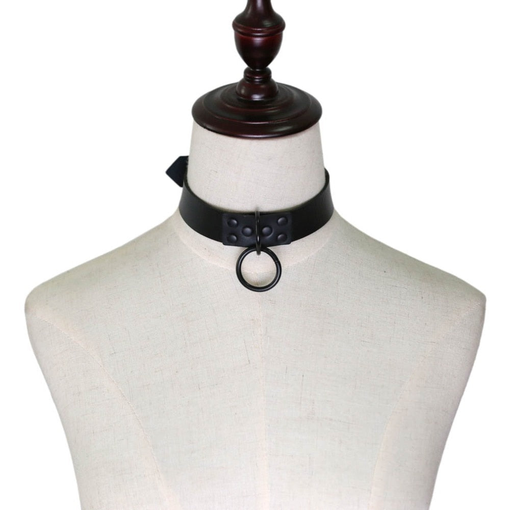 O-Ring Faux Leather Choker with Detachable Chain – 15 Colours