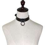 O-Ring Faux Leather Choker with Detachable Chain – 15 Colours