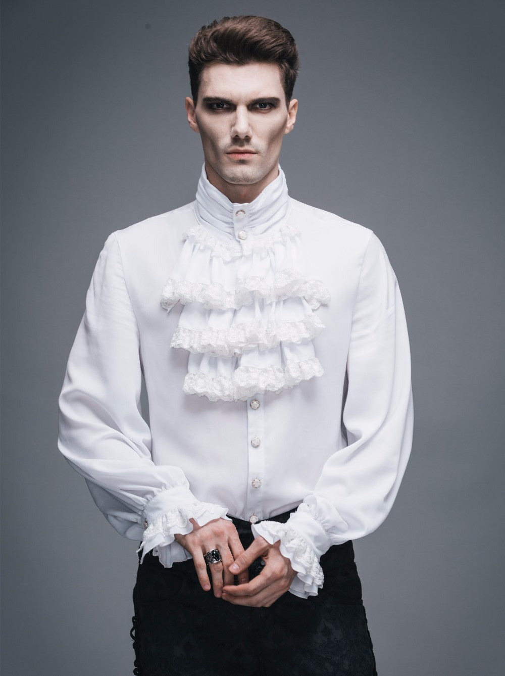 Men's Gothic Vampire Ruffle Shirt – High Neck