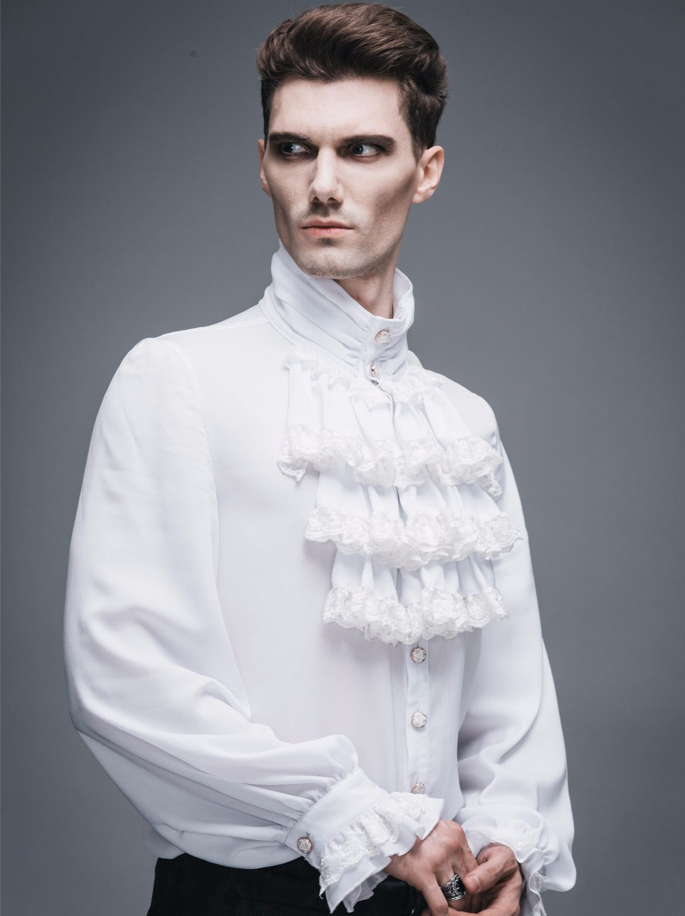 Men's Gothic Vampire Ruffle Shirt – High Neck – S–4XL