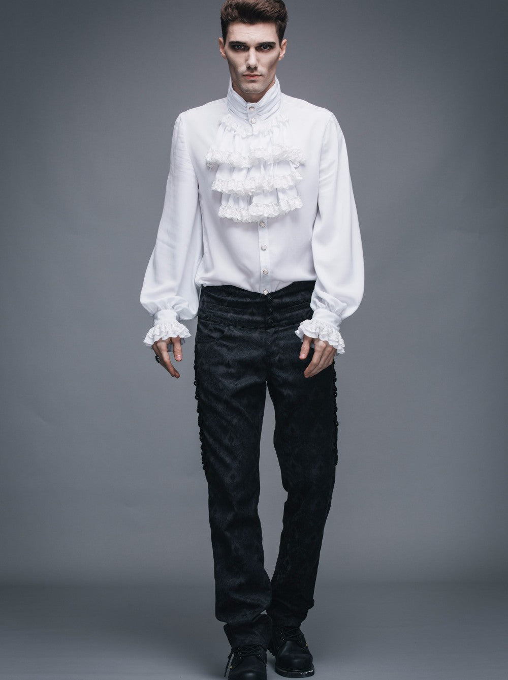 Men's Gothic Vampire Ruffle Shirt – High Neck – S–4XL