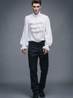 Men's Gothic Vampire Ruffle Shirt – High Neck – S–4XL