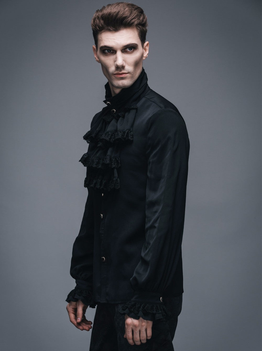 Men's Gothic Vampire Ruffle Shirt – High Neck – S–4XL
