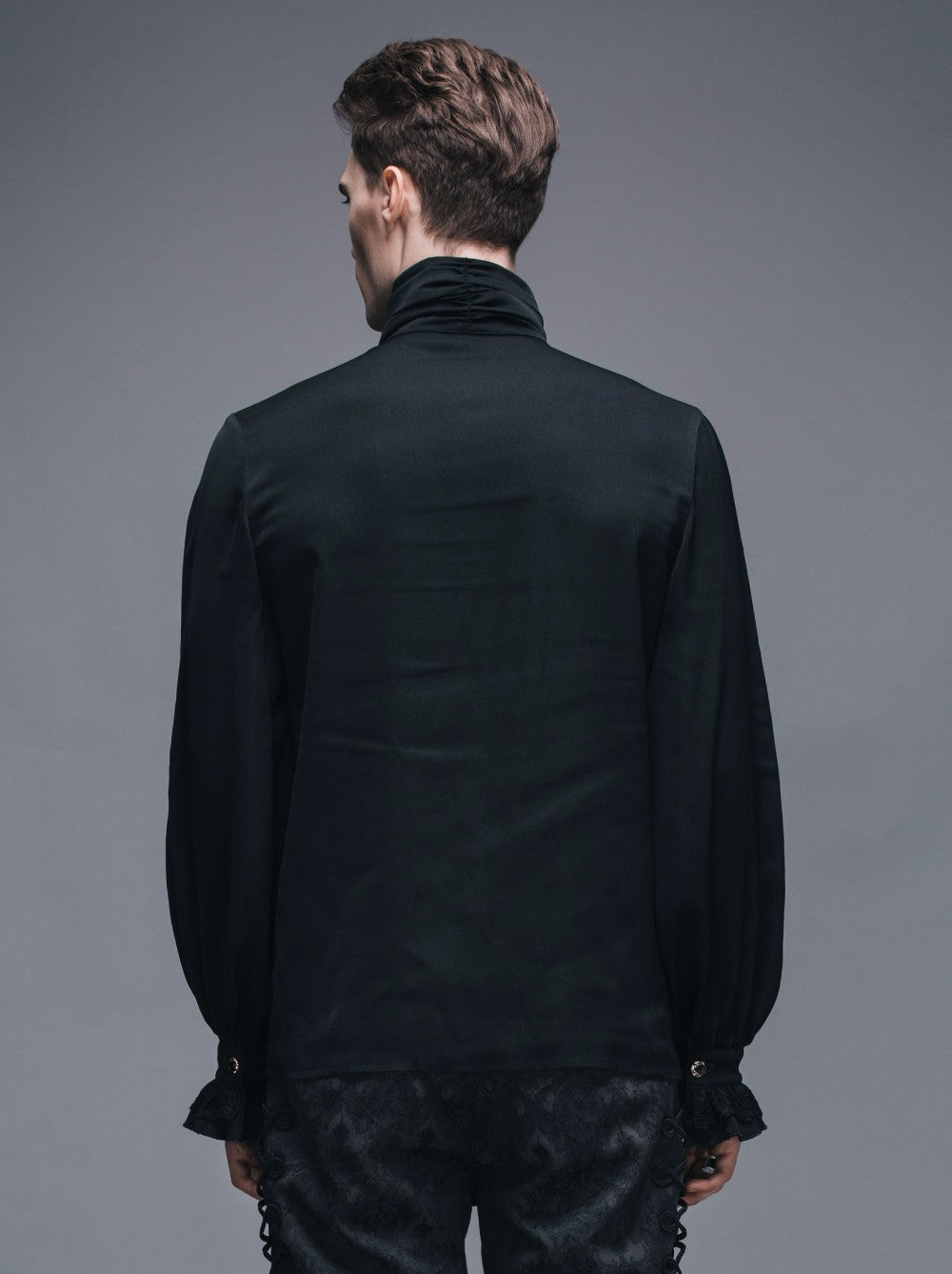 Men's Gothic Vampire Ruffle Shirt – High Neck – S–4XL