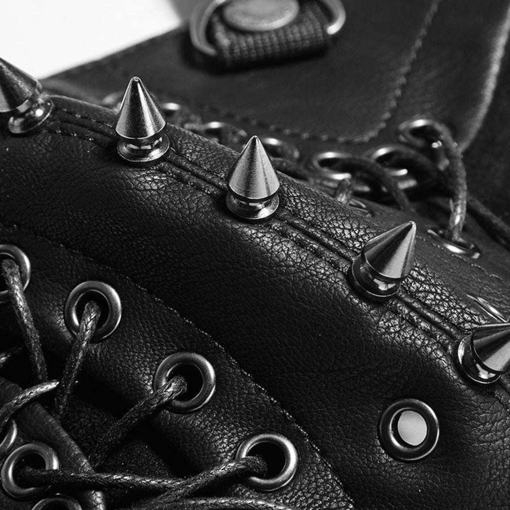 Black Gothic Industrial Faux Leather Mask – Spikes & Lacing