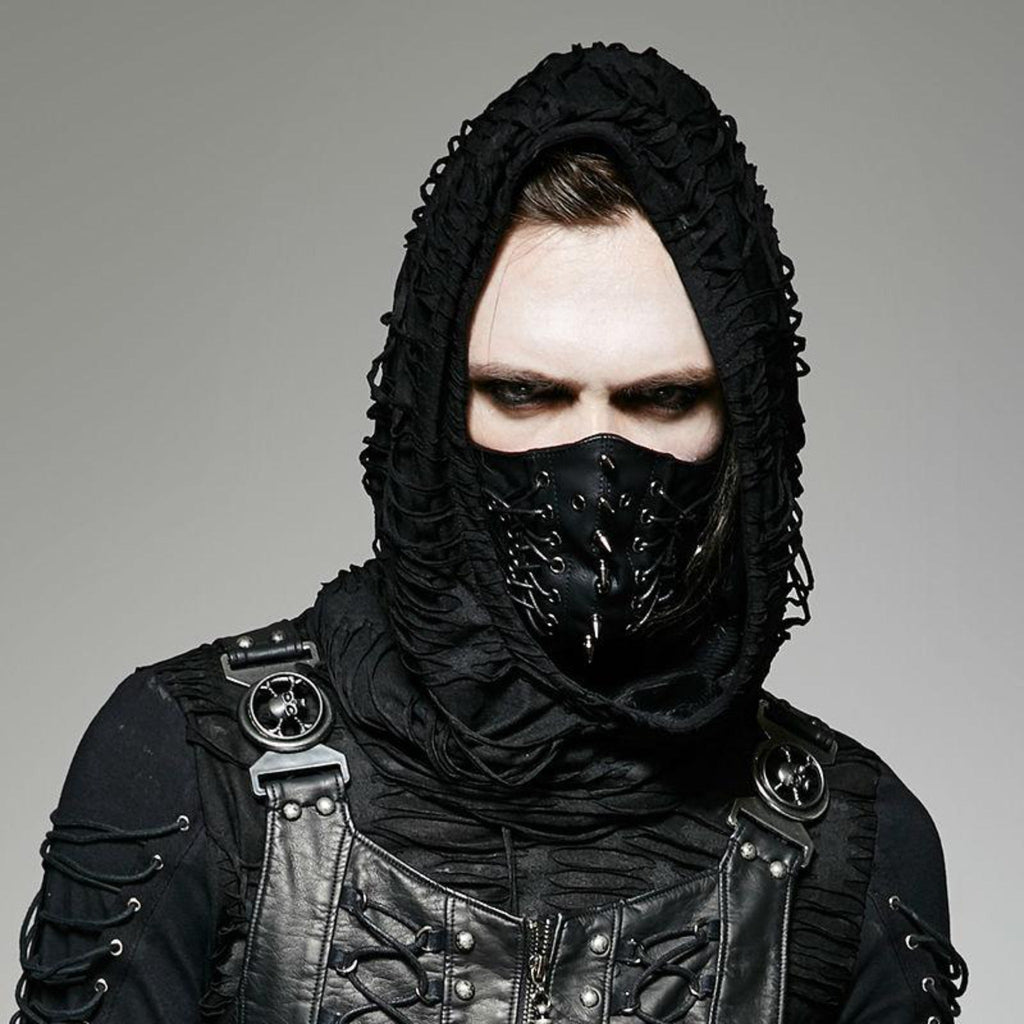 Black Gothic Industrial Faux Leather Mask – Spikes & Lacing