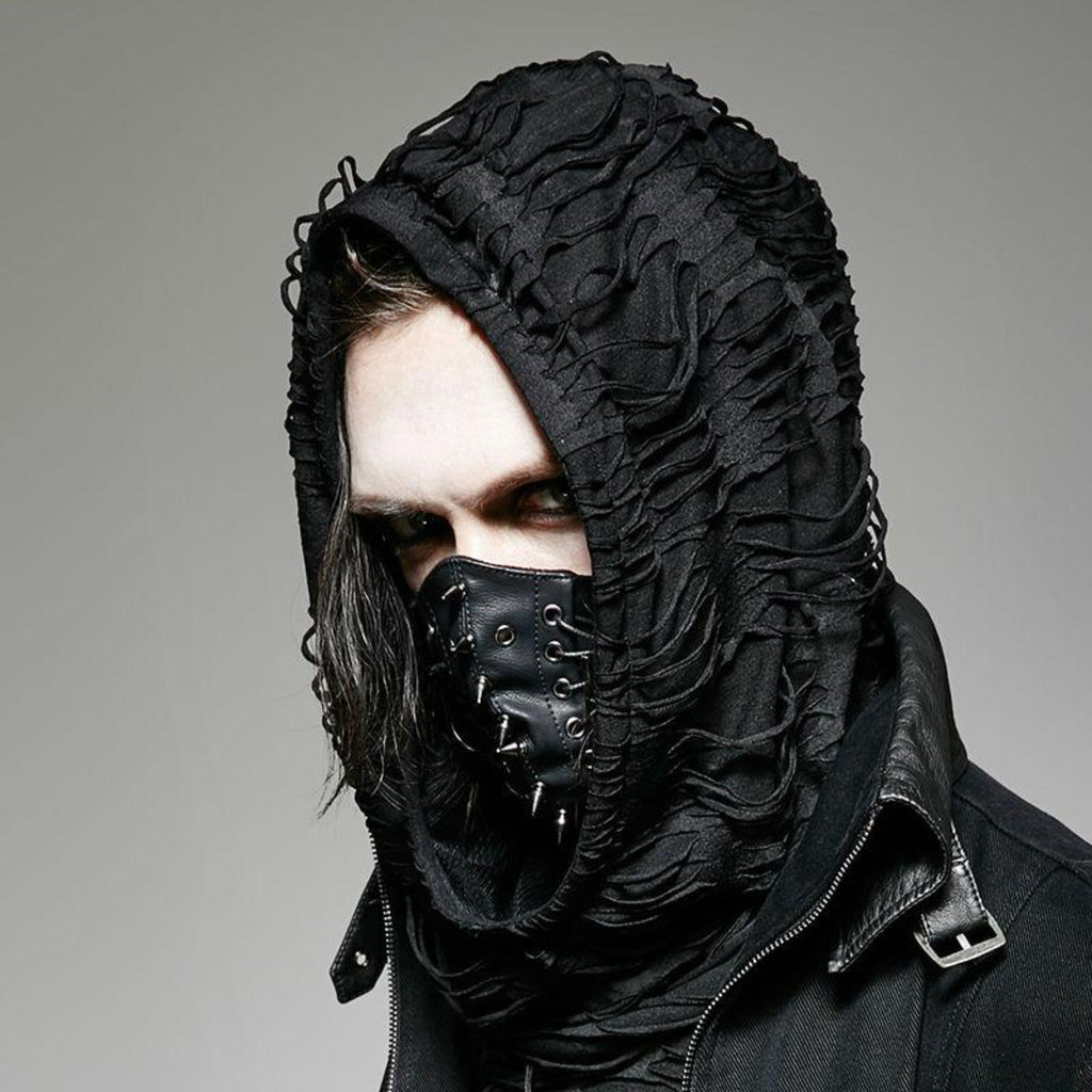 Black Gothic Industrial Faux Leather Mask – Spikes & Lacing
