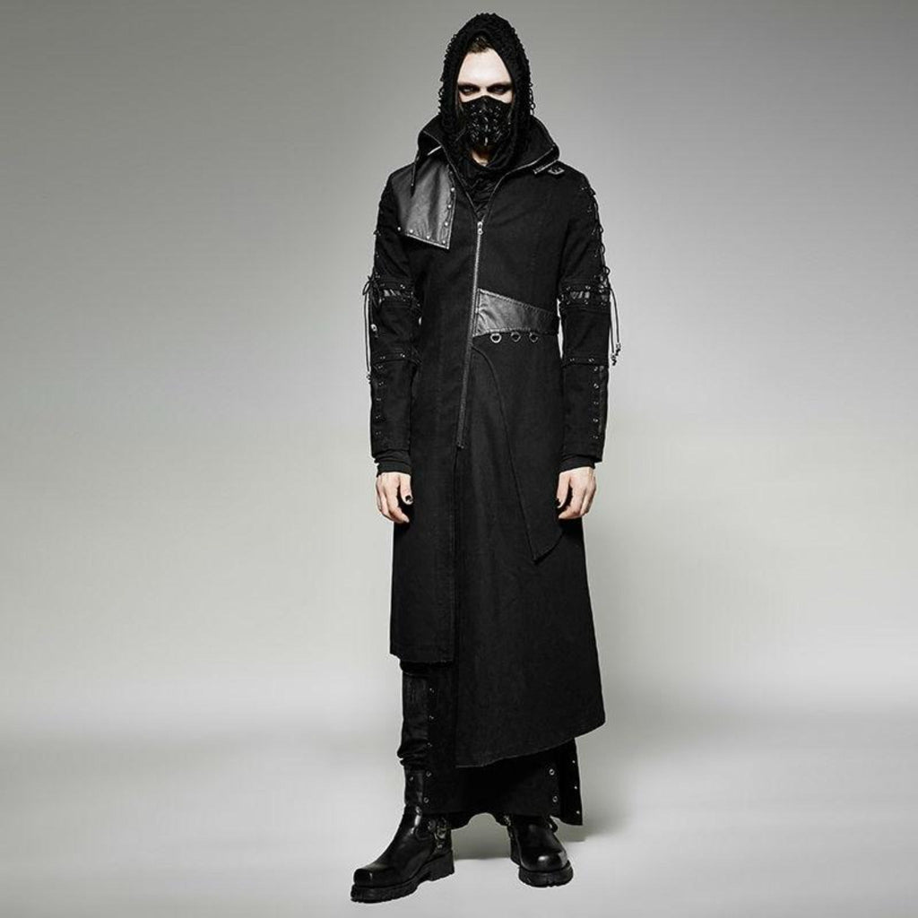 Black Gothic Industrial Faux Leather Mask – Spikes & Lacing