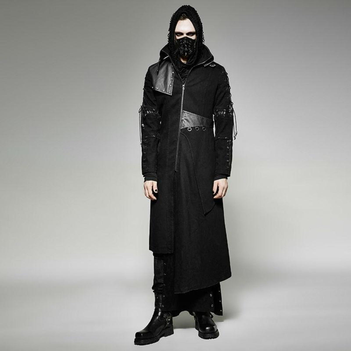 Black Gothic Industrial Faux Leather Mask – Spikes & Lacing