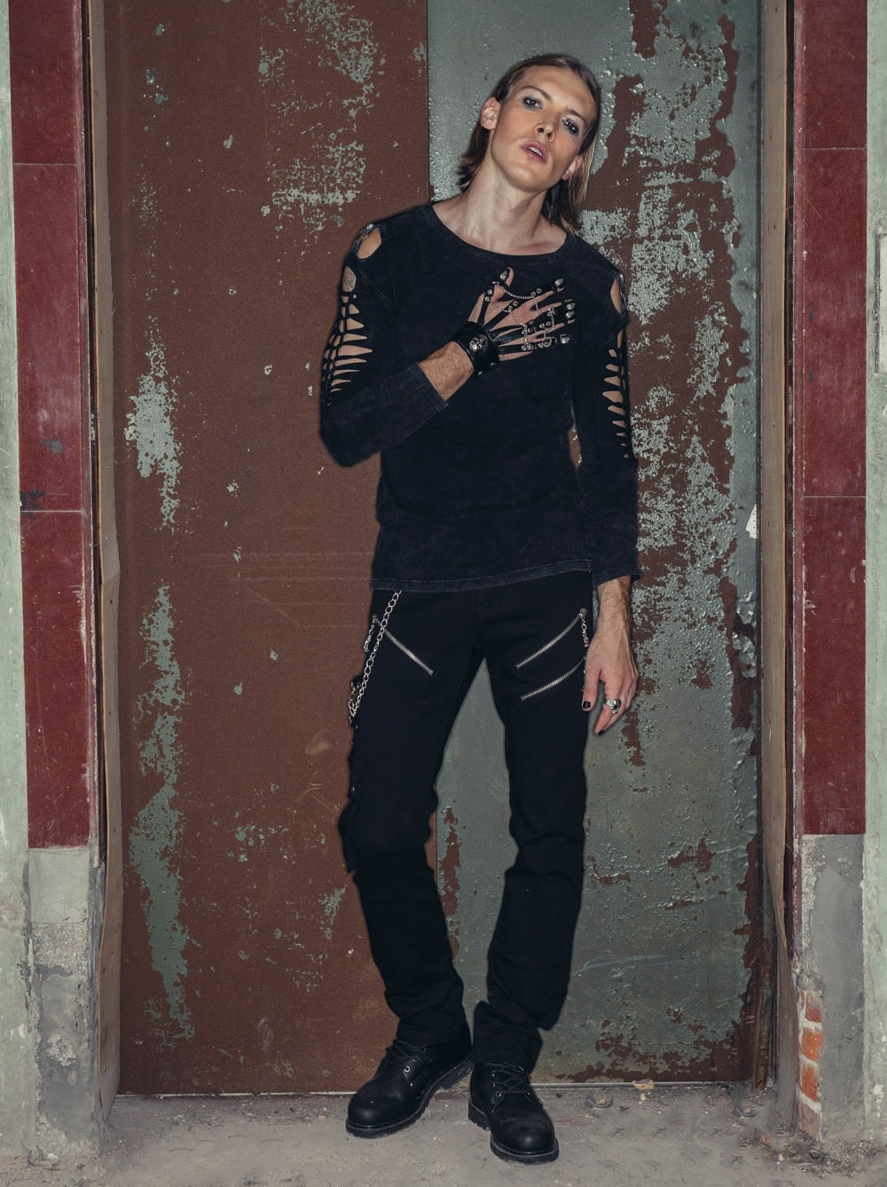 Men's Gothic Triple-Chain Trousers with Zippers